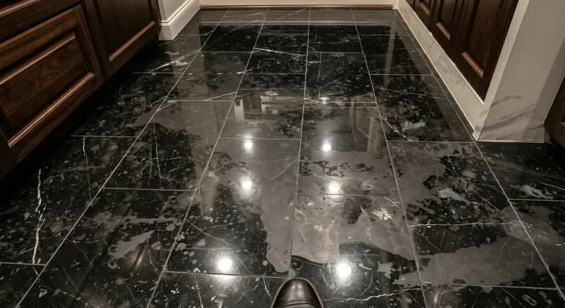 Before: Black Marble Floor Polishing